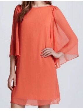 Ava + Olivia Odette Georgette Coral Chiffon Flutter Sleeve Shift Dress